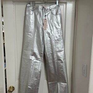 NEW with Tags $355 Cinq a Sept Foiled Francine Pants, Silver sz 8